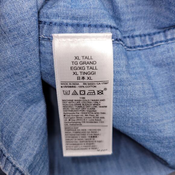 Gap Chambray Shirt Men Size XL Tall Long Sleeve Button Up Classic Cowboy Western - Picture 5 of 9